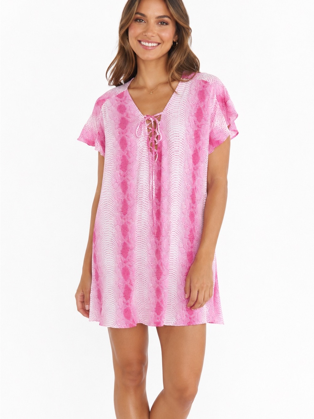 buddy love lolly pink.snakeskin lace front tunic dress small